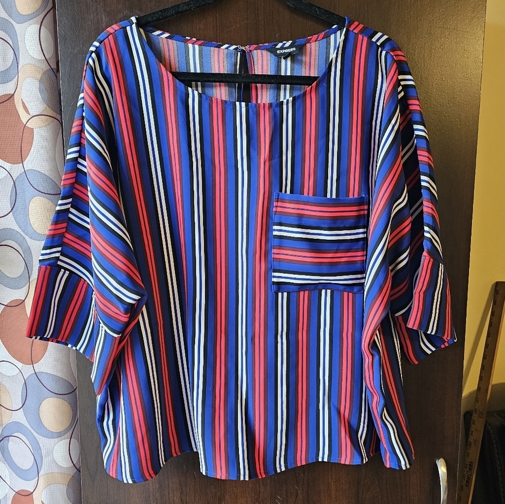 Express Colorful Striped Blouse With Clasp On Back